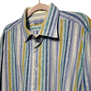 Robert Graham Mens Multi‎ Stripe Paisley Long Sleeve Button Down Sz XL / 44 17.5